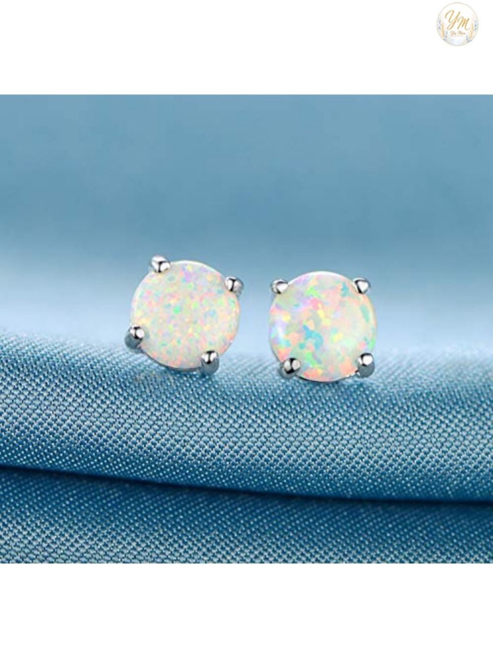 Rose Gold Plated Opal Stud Earrings 6MM Hypoallergenic Brass - Picture 4 of 6
